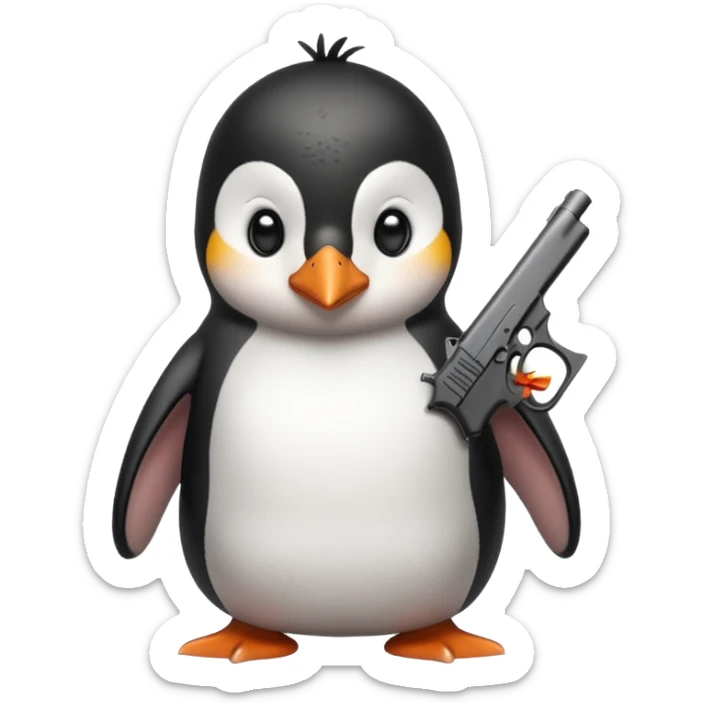 Cute penguin with tattoos in his body and holding a Glock  sticker