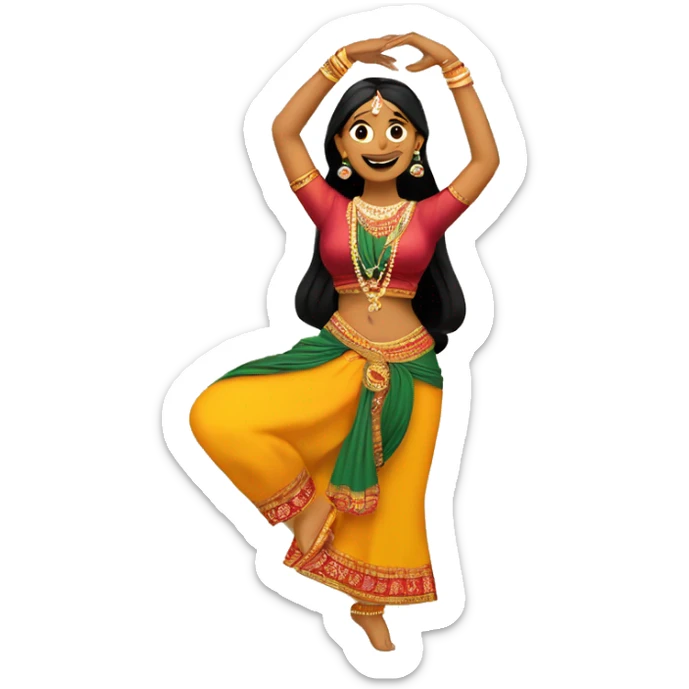 indian women in traditional clothe dancing waist-deep. one hand above your head, the other below, forming a circle sticker