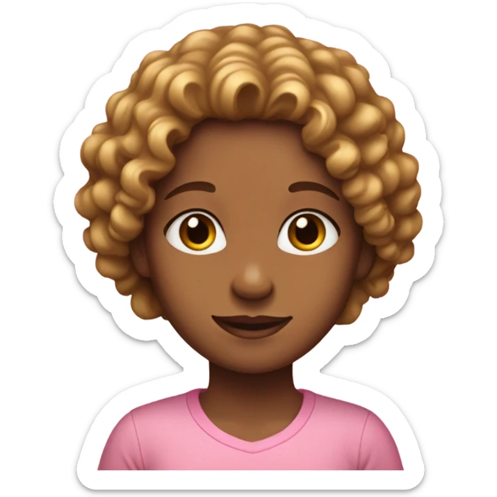 Carmel skin girl with curly hair and a pink shirt sticker