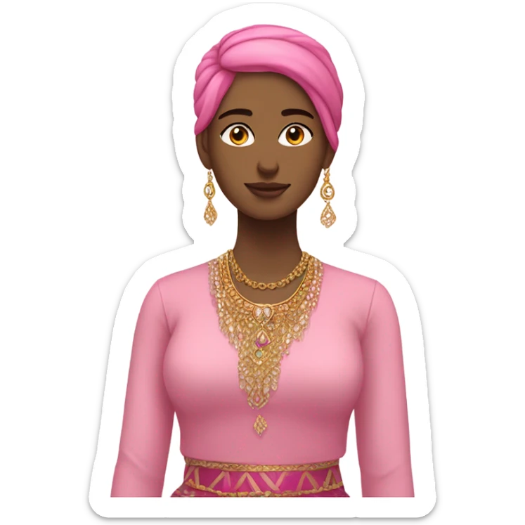 Full body Girl in long pink kurdish and gold accessories on hair and neck sticker
