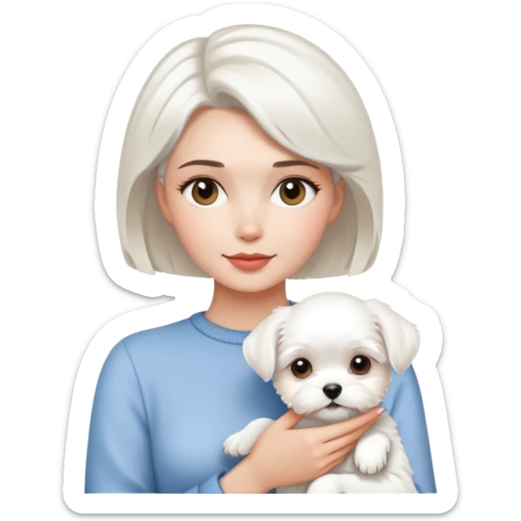 to hold a white Maltese a pretty woman with short hair sticker