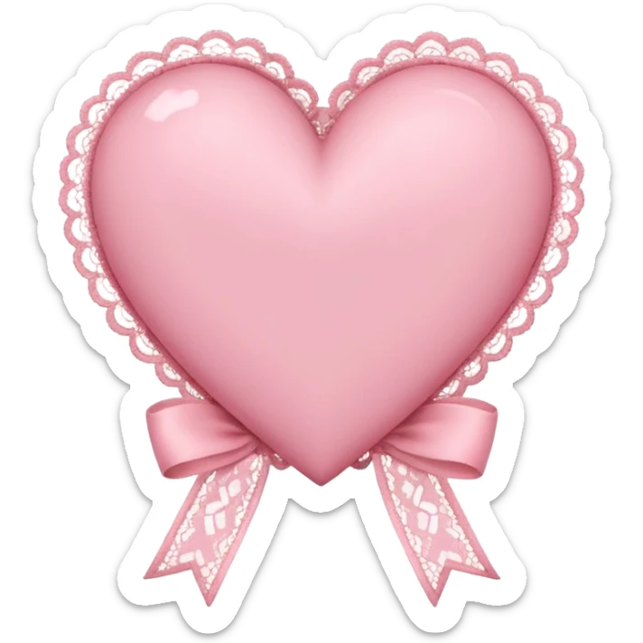 cute baby pink colored heart with lace trimming and with a lace ribbon on the left top, tilted a bit sticker