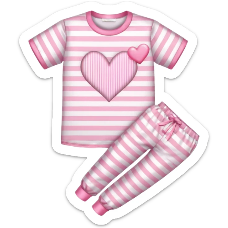 Satin baby pink and white striped pajamas with a pink heart on the pocket sticker
