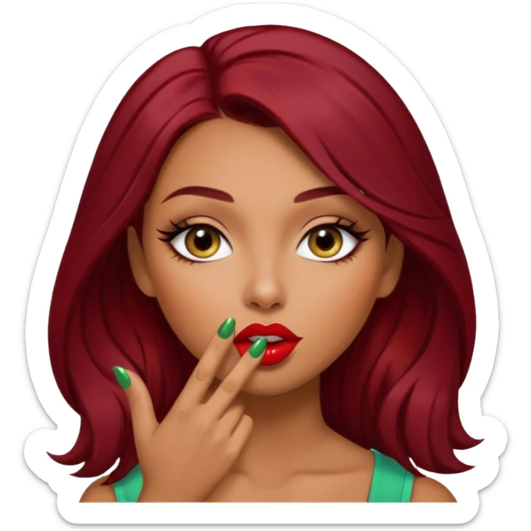 dark red hair woman with make up and olive skin sending a kiss sticker