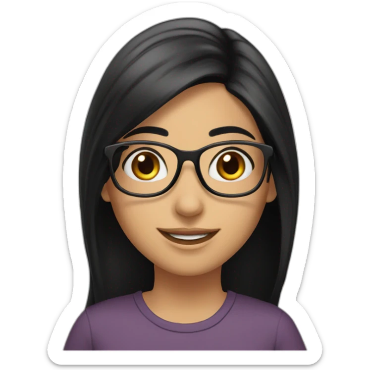 Arabe girl With glasses with long black straight hair and thick eyebrow long nose smile top black sticker
