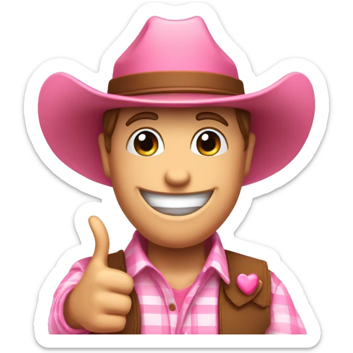 A smiling pink heart emoji wearing a preppy cowboy hat holding both of their thumbs up sticker