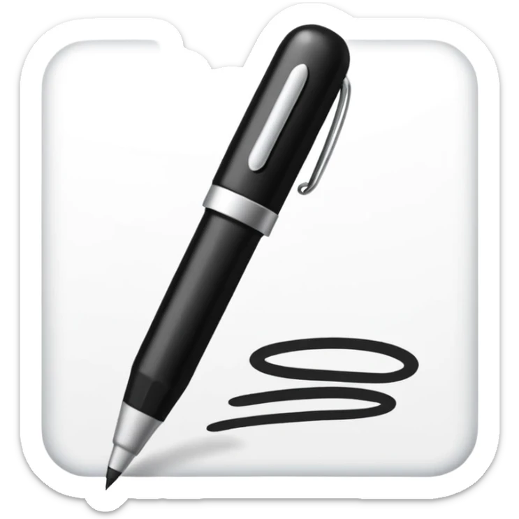 Emoji iOS d’une signature manuscrite : un petit gribouillage fluide au trait fin, style signature rapide au stylo. sticker