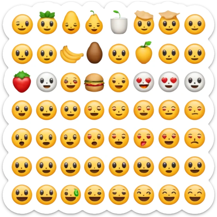 Find the different emoji.
2 food emojis.
Tiny detail change.
No faces, no expressions.
Simple layout. sticker