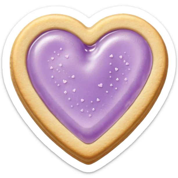 Realistic shortbread cookie in the shape of a heart with pale lilac color jelly middle filling and sprinkled powder sugar on top. sticker