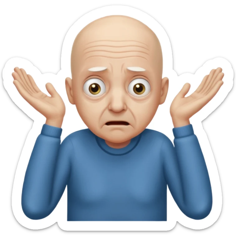 A bald person who’s very old is staring, he’s inside a toilet and his head is upright and looking at the camera with very wide eyes and his hands are putting pressure on his head, very scared expression and he’s shaking his butt sticker