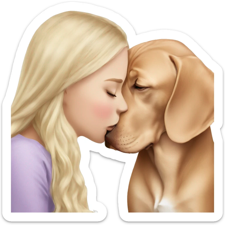 Pretty long white blonde hair girl kissing vizsla  sticker