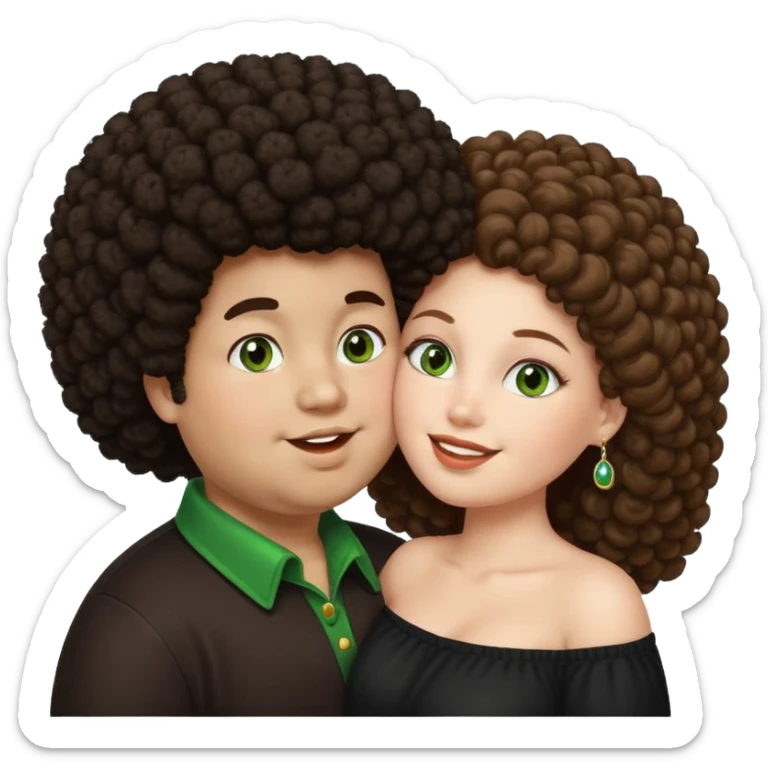 very dark fat boy with afro kissing pretty white girl with long brown hair and green eyes  sticker