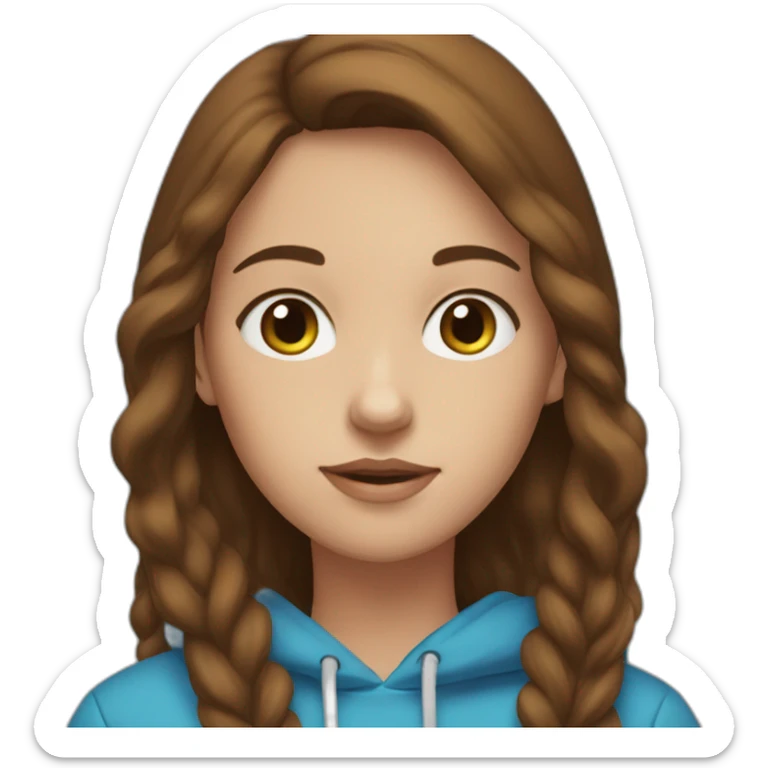 Girl with brown hair, beown eyes blue hoodie sticker