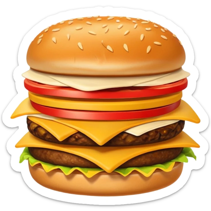 A clean and simple icon of fast food in emoji-style illustration. A burger with fries, nuggets and shawarma, bright and bold colors, simple shapes, flat design, high contrast, inviting and appetizing. sticker