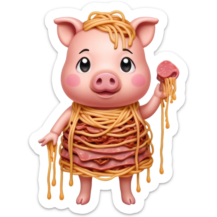  SPAM meat melted pink dripping sauce spaghetti dress piggy monalisa portrait sticker