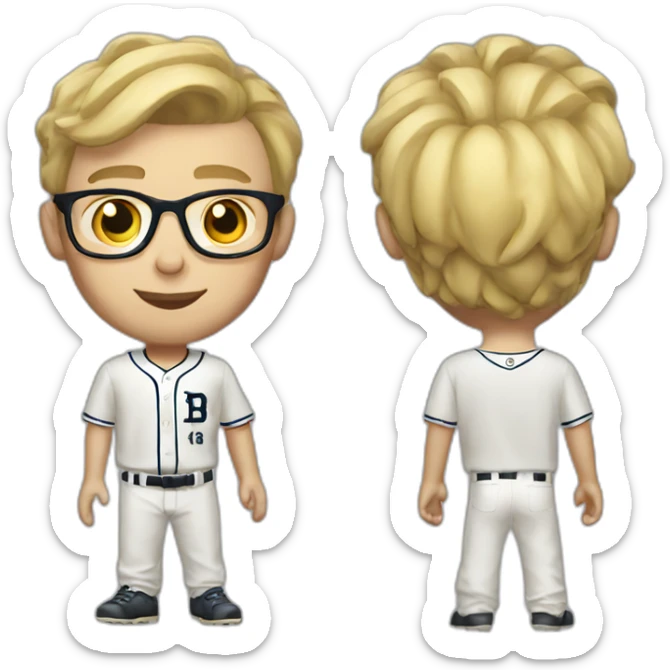 baseball card character. Blonde male. Short hair with glasses sticker