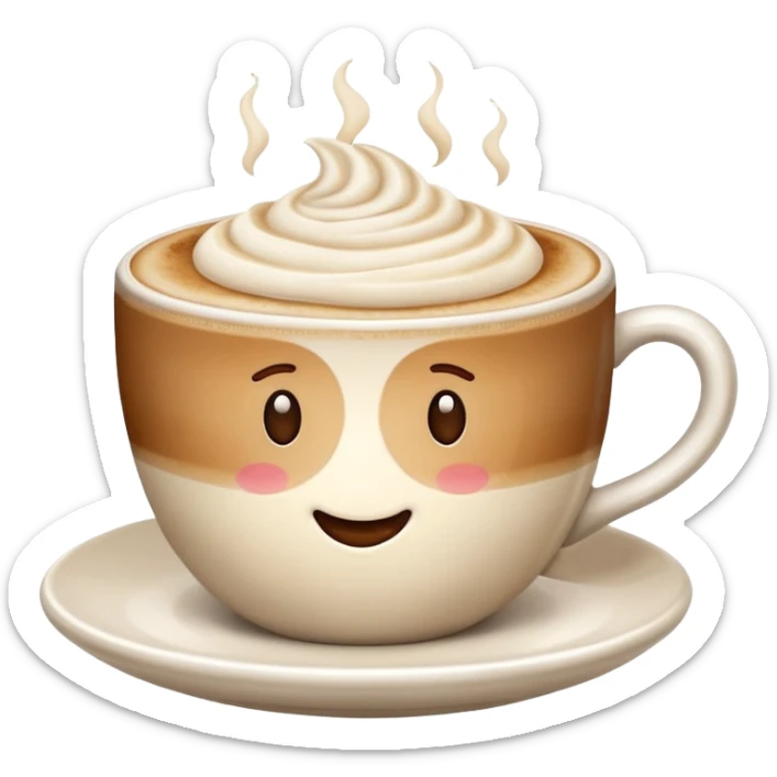 cappuccino classic coffee cup with frothy milk, warm brown and cream colors, simple and expressive emoji sticker