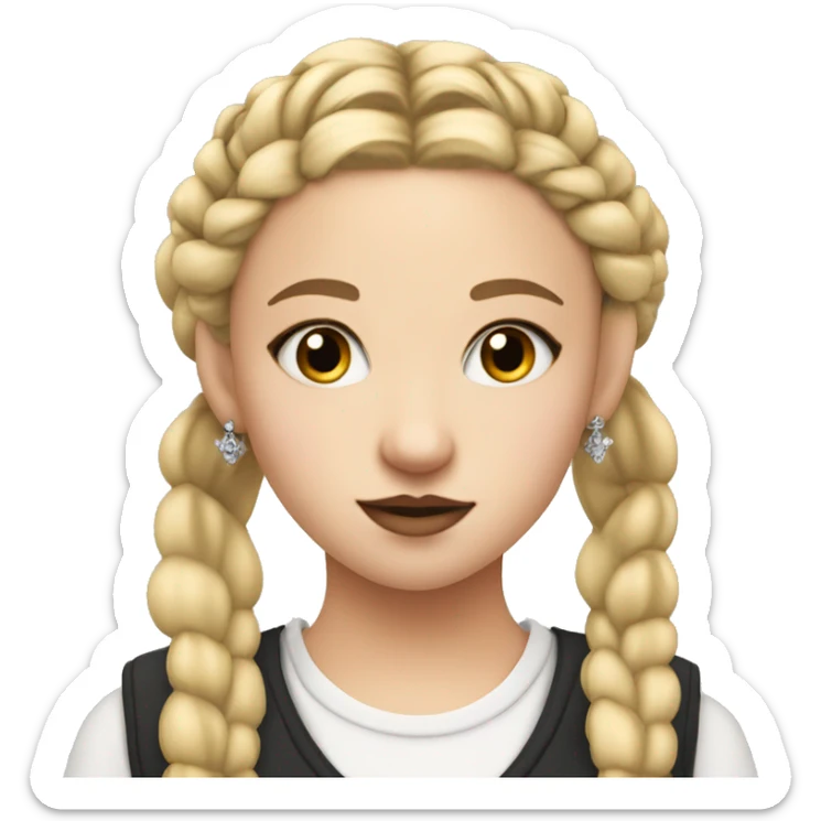 blonde teenage girl with french braids, nose central piercing, intense make-up and crown sticker