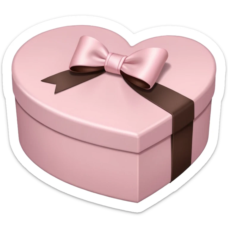 closed pale pink heart box with a neat pale pink bow, hint of chocolates peeking out sticker