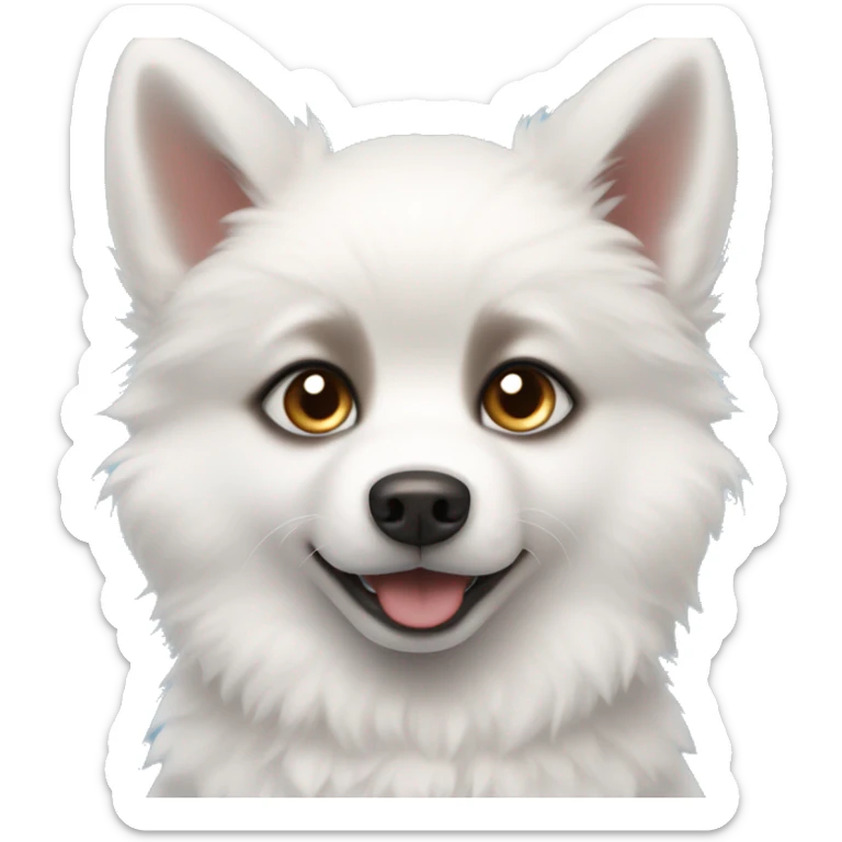 white pomsky puppy with brown fears and dark brown fur around blue eyes sticker
