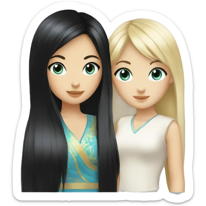 turkic black hair asian girl and blonde blue eye girl sticker