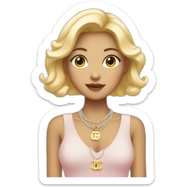 Blonde Asian girl with Chanel bag and necklace sticker