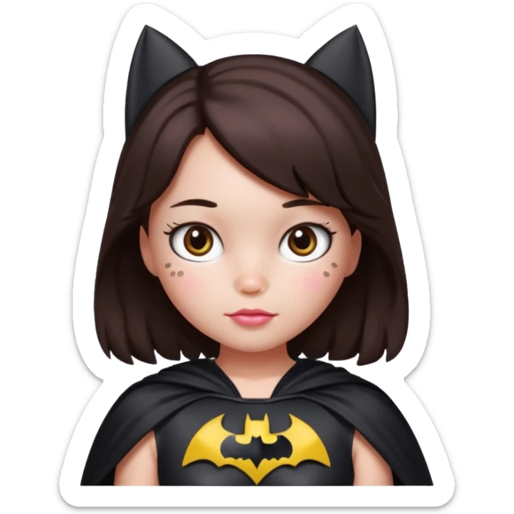 Hello kitty girl with dark brown hair and freckles dress completely as Batman  sticker