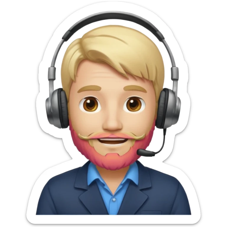 a sales agent with headphones and beard blonde hair smile sticker
