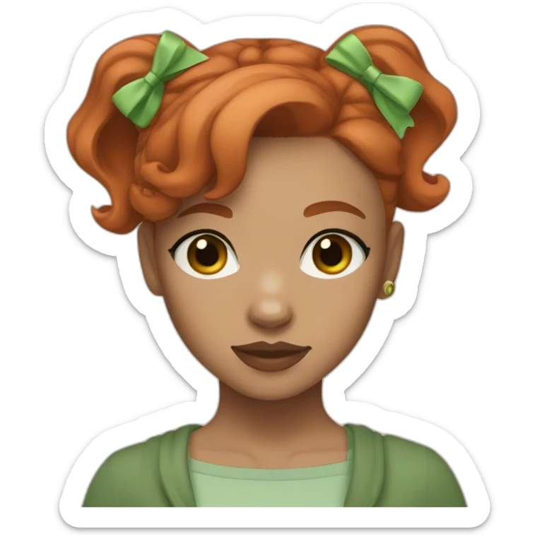 Girl with light tone skin green eyes red hair with fawn colored pitbull sticker