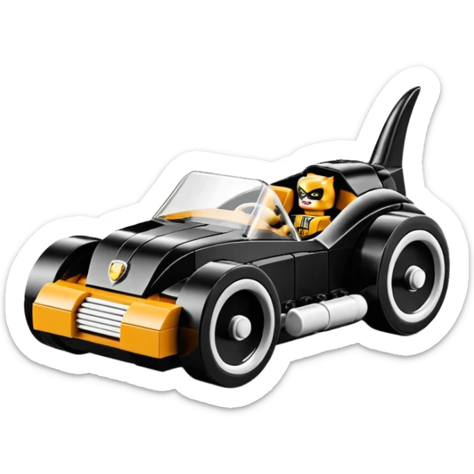 Hot rod Lego Cat Woman’s sporty futuristic pursuit mobile two seater car  sticker
