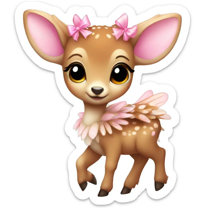 baby deer with fairy wings and a pink bow around its neck  sticker