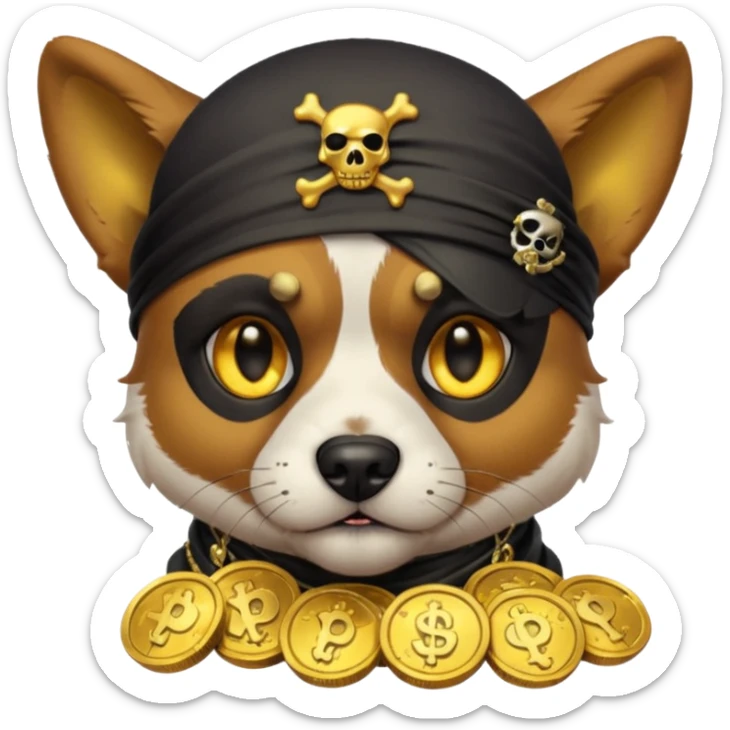 i want to create a dog like from cyberpunk with one eye, a pirate one and he looks greedy with golden coins sticker