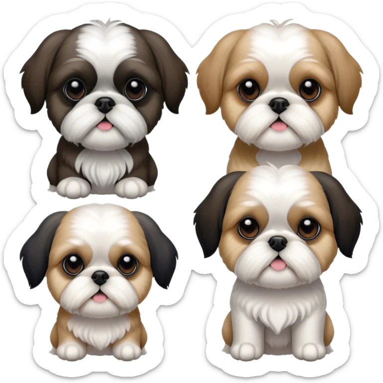 Three Shih Tzu dogs together one on left of black ears, the middle, all white and the one on right black ear ￼ sticker