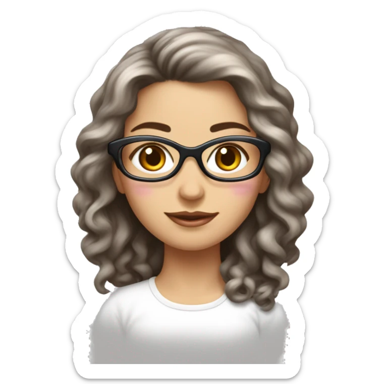 Femme blanche, brune, cheveux longs bouclés, lunettes rose pâle sticker