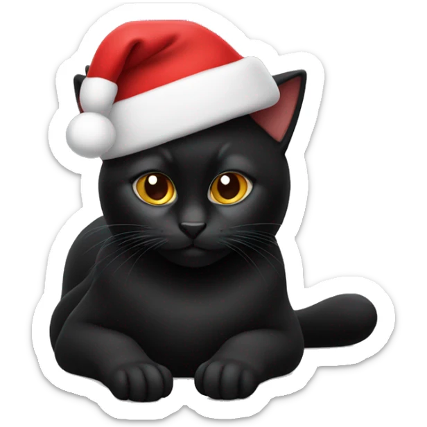 One Black cat wearing Santa hat sticker