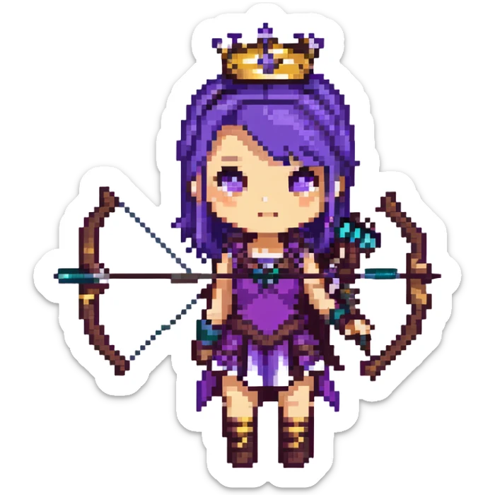 Archer Queen from Clash of Clans with purple hair, crown, bow and arrow, purple outfit sticker