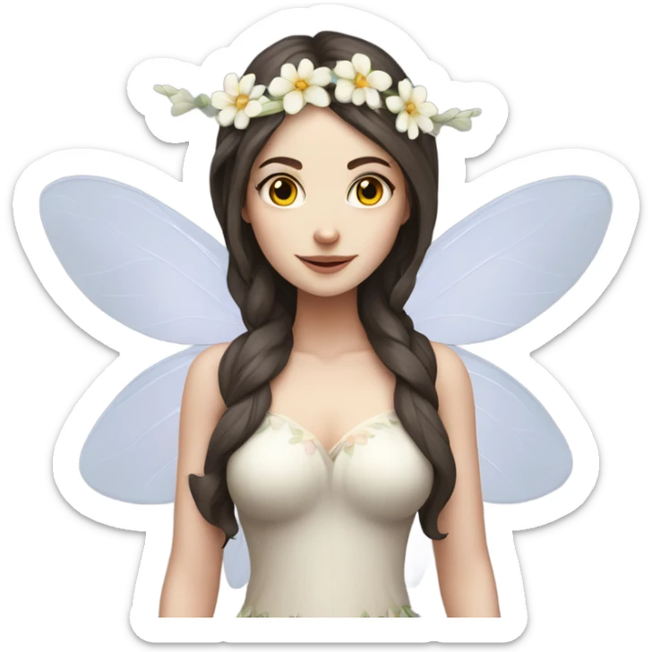 Pale skin, brunette fairy woman with flower wings full body  sticker