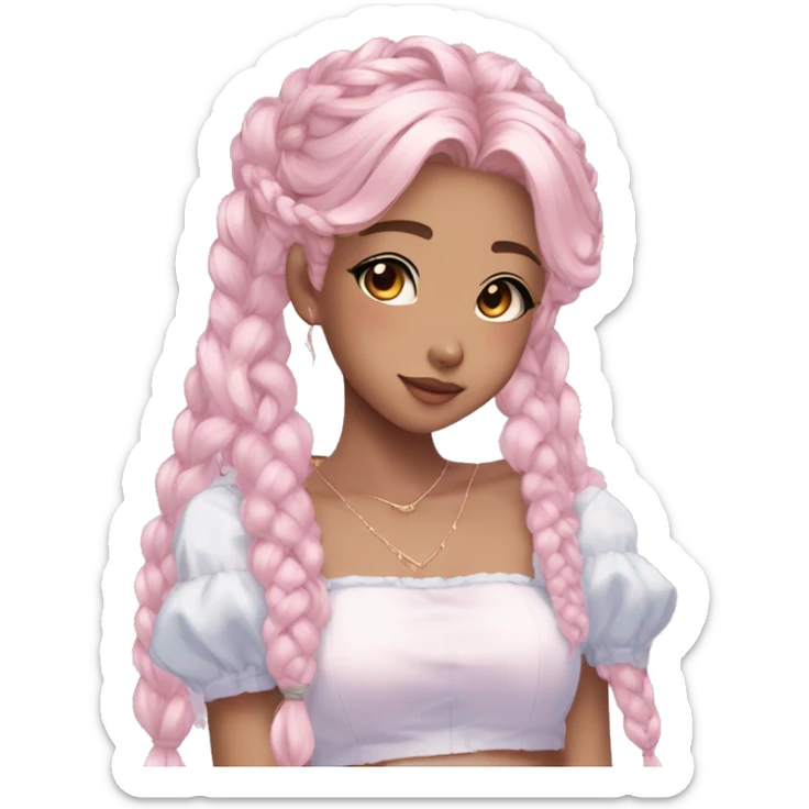 Gorgeous pastel anime girl with blushing face and hair garnitures and braided hair aesthetic trending style sticker