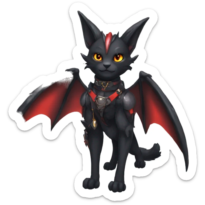 cool anthro edgy black red ethereal fantasy nargacuga-bat-cat-Fakemon collar harness full body sticker