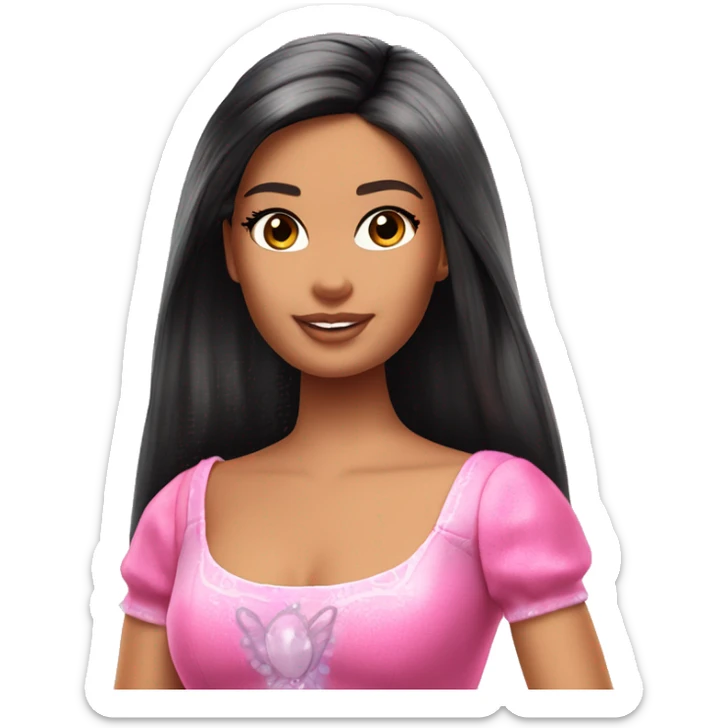 Attractive Barbie perfect face tan fairy princess short black hair half up half down short hair length sticker
