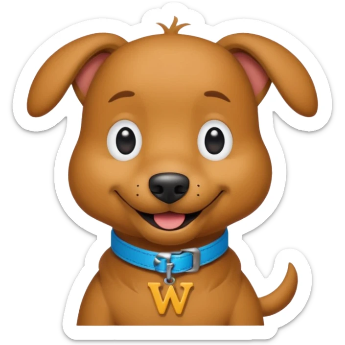 Wags the Dog from The Wiggles with light brown skin, collar with letter w sticker