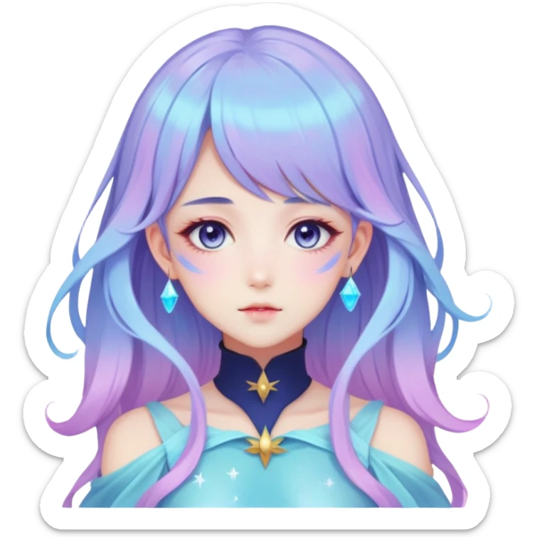 Beautiful gorgeous anime lady with beautiful nebula hair, fashion aesthetic, ethereal, fairycore, pastelcore  sticker