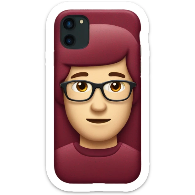 Create a detailed emoji-style illustration of an iPhone with a sleek burgundy phone case. sticker