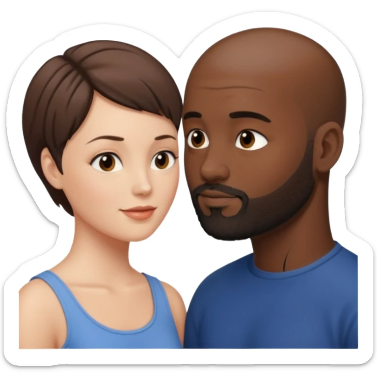 a white woman with short brown hair and a black man with no hair and a beard are facing one each other and looking at each other lovely sticker