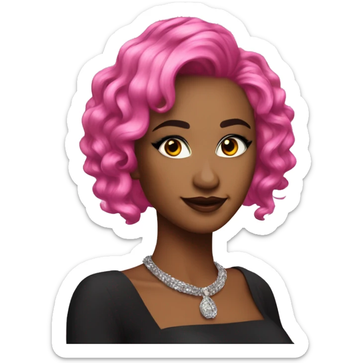 Create an emoji with a fierce and glamorous vibe: vibrant pink hair, dramatic makeup, bold eyelashes, and a confident smile. sticker