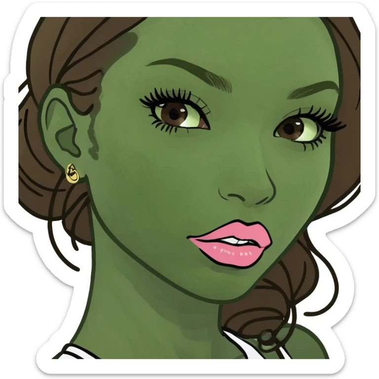 A girl with brown hair tan 2.5 mil lips long lashes and 4 small mole in her neck with a white juicy couture top sticker