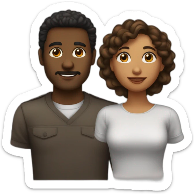 Pareja, una chica de ojos marrones pelo negro liso largo y un chico con pelo castaño rizado de ojos marrones  sticker