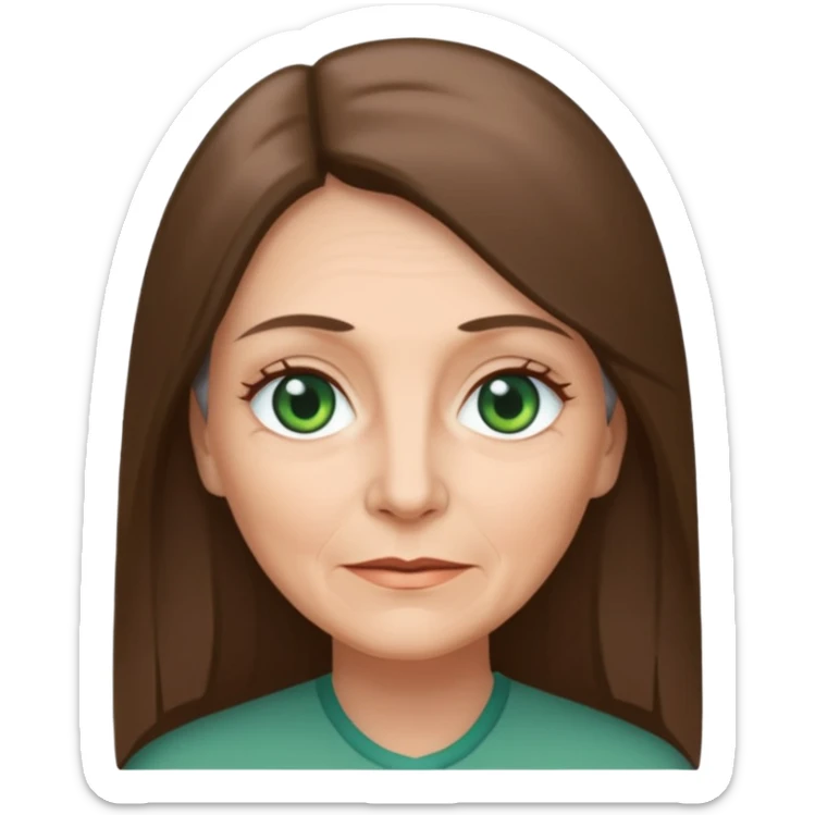 Pretty older woman with green eyes and long straight Ash-brown hair and square face  sticker