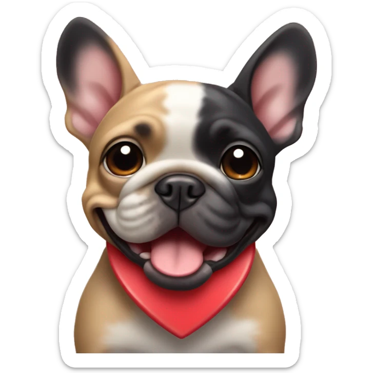 A small, black-and-tan French bulldog with a mostly black face and tan paws, showing a cute and joyful expression, with large red heart-shaped eyes, like the 😻 emoji. sticker