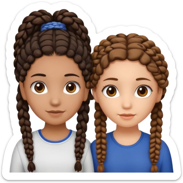 2 girl best friends. One is black with braids and brown eyes. One is white with curly brown hair with brown eyes. sticker